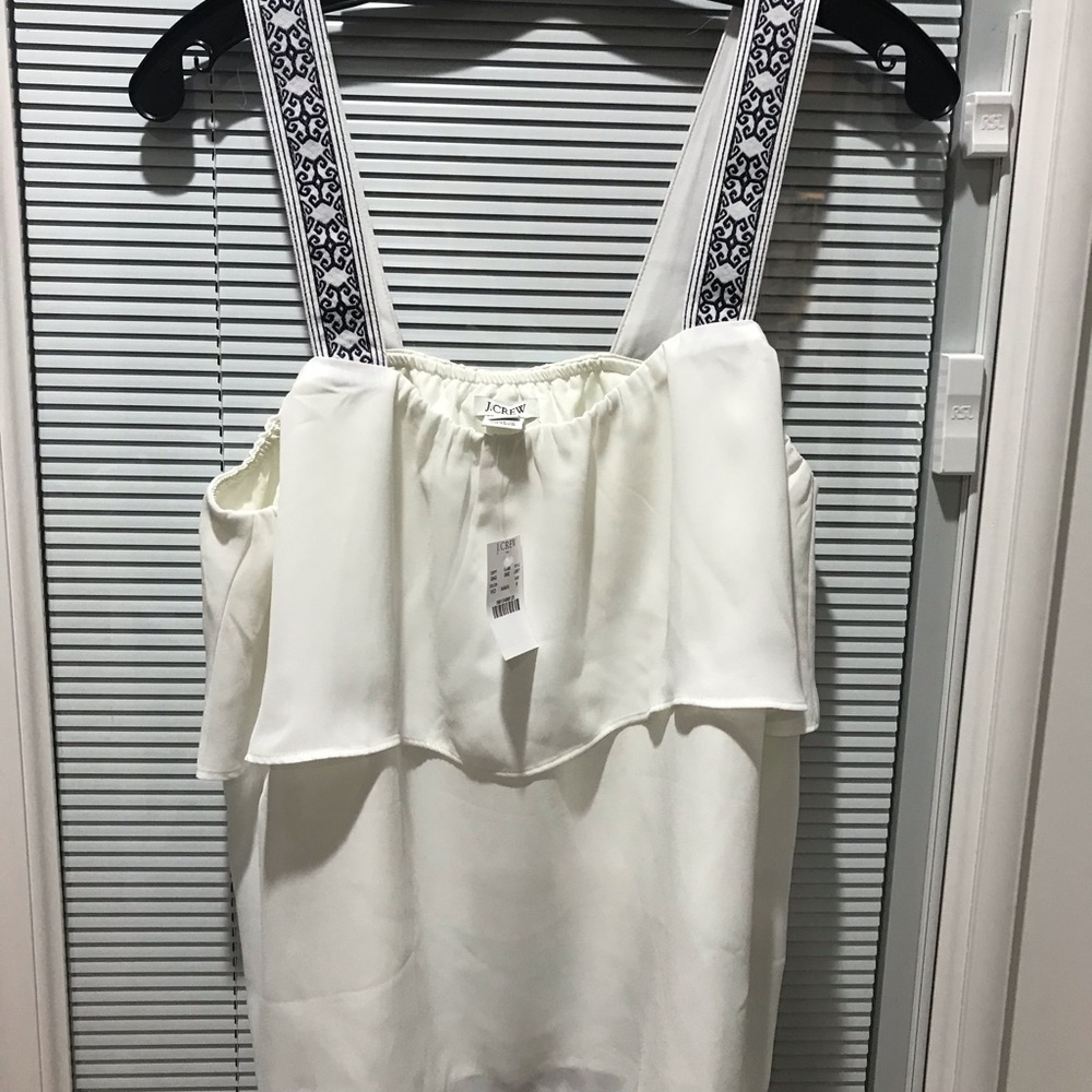 JCrew tank top with embroidered straps.